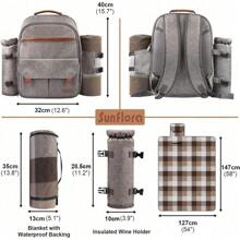 Sunflora Picnic Backpack For 4 Person With Blanket Picnic Basket Set For 2 With Insulated Cooler Wine Pouch For Family Couples (Blue & Stripe) - Brush Beige - View 5