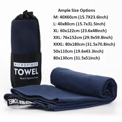 1 pieza/2 piezas Toalla deportiva de secado rápido de microfibra de doble capa, azul marino, absorbente, antiarenosa, portátil para yoga, natación, senderismo, deportes al aire libre