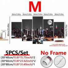 5pcs/Set Solid Wood Interior Frame Frame Wall Art City Building Color Light Print Painting Modern Art Living Room Bedroom Dining Room Home Office Decorative Painting ,Posters,Wall Art,Room Decoration Stuff,Canvas Gifts Birthday Graduation