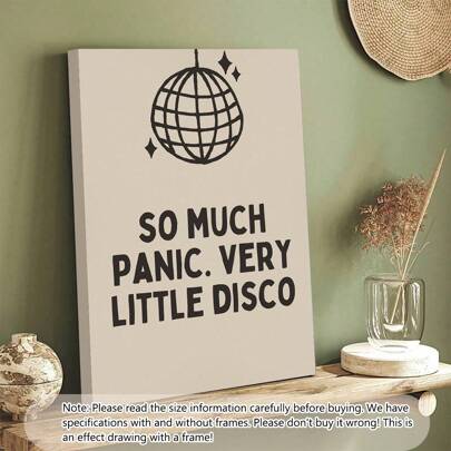 1pc "So Much Panic Very Little Disco" Canvas Poster - Typographic Art Decor, Modern Vintage Wall Art Print, Unframed Vertical Version, Suitable For Home, Office, Living Room, Bedroom - Medium Ink Wall Decor, Wall Art Gift For Birthday, Graduation, Kitchen, Home Decor, Christmas, Room Decoration