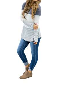 Women's Maternity Striped Nursing Tops Long Sleeve O-Neck Stitching Breastfeeding T-Shirt Casual Blouse