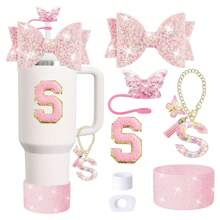 7 件套杯子配件套件，适用于 30 盎司和 40 盎司带手柄的杯子配件杯 - 包括吸管盖、硅胶靴、字母饰物、防溢塞和领结装饰 - 彩色 - 查看 24