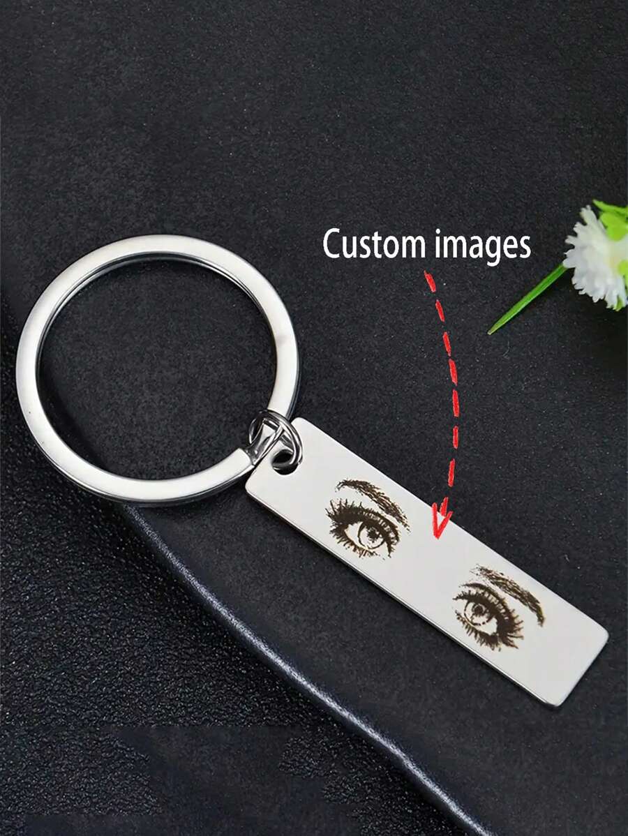 1PC Custom Photo Keychain, Personalized Stainless Steel Engraved Eye Pendant, Fashion Style Rectangular Keyring, Unique Anniversary Jewelry Gift, Creative Custom Eye Shaped Keychain, Give To Loved One.
