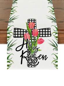 1pc Easter Linen Table Runner, Cross & Tulip Gift Design Table Cloth, Suitable For Home, Restaurant, Dining Table Decor, Indoor & Outdoor Party, Room Decoration - Multicolor - View 13