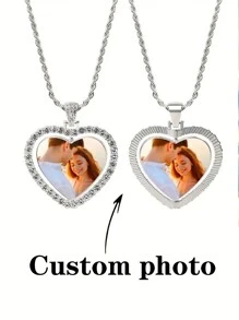 Customized Picture Necklace, Photo Pendant For Wife, Personalized Photo Heart Necklace Engraved With Your Special Moments Gold, Silver Stylish, Fall Fashion, Contracted, Simple, Casual, Old Money, Vintage Custom, Personalized, Unique Ideal Gift Valentines - Multicolor - View 1
