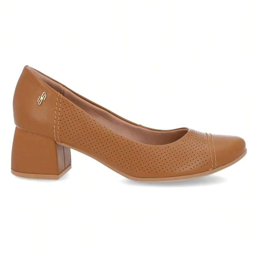 Usaflex Women's Leather Block Heel Pumps With Holes Casual UC0101 - Màu nâu Mocha - Xem 1
