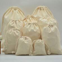 10pcs/Pack Beige Drawstring Gift Bags, Multi-Sizes Gift Packaging Bags For Holidays, Events, Parties, Weddings, DIY Gift Wrapping, Home Storage Bags - Cotton Natural Color - View 4