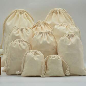 10 个/包米色抽绳礼品袋，多种尺寸礼品包装袋，适用于节日、活动、派对、婚礼、DIY 礼品包装、家庭储物袋