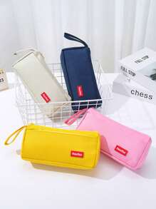 1pc Large Capacity Solid Color Pencil Case, Boys And Girls' School Stationery Bag