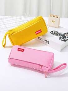 1pc Large Capacity Solid Color Pencil Case, Boys And Girls' School Stationery Bag