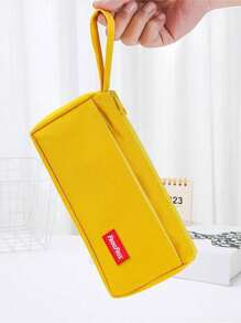 1pc Large Capacity Solid Color Pencil Case, Boys And Girls' School Stationery Bag