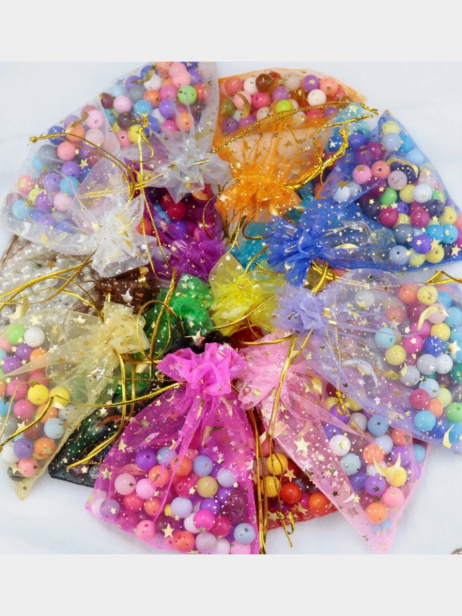 20pcs Organza Gift Bags With Stamping Star & Moon Pattern, Multi-Color Options For Wedding, Candy, Jewelry Packaging