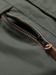 8186 2024 New Men's Multi-Pocket Stand Collar Waterproof Wind-Resistant Detachable Hood High Quality Fleece Solid Color Fashionable Casual Jacket Anti-Cut & Abrasion Resistant Warm Padded Coat - Army Green - View 7