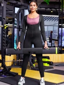 1 pezzo Maglione donna per sauna autunno/inverno, Tuta intera a maniche lunghe modellante, Abbigliamento sportivo termico da yoga, Abbigliamento da fitness per dimagrire con chiusura lampo per corsa e allenamento, Tuta da sauna isolata