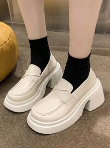 Thick Bottom Small Shoes Female Four Seasons Muffin French Retro England Style Lefou Shoes A Stirrup Single Shoes - 米色 - 查看 1