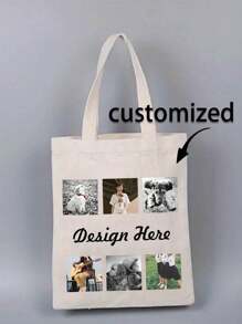 Personalized Custom Tote Bag-Personalized Photo Collage Tote Bag-Custom Print Tote With Photo Of Family Friend, Unique Design (Photo, Landscape, Illustration), Personalized Gift For With Photo-Tote Bag-Canvas Tote Bag-Cute Tote Bag-Large Tote Bag, Fashionable Women's Handbag For Shopping & Bento, Friends Theme Birthday Bridal Shower, Bachelorette Party, Bride To Be Future Mrs Wedding Engagement Bridesmaid Gift Cosmetic Bag Bags Ladies