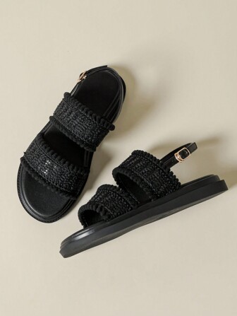 Thick Sole Buckle Sandals, Open Toe, Retro, Non-Slip, Comfy, Fringed Mesh, Wedge Soft Bottom, Roman Casual Shoes, Summer New