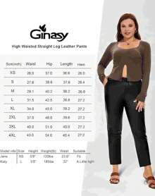 Women's Casual Cropped PU Leather Pants With Drawstring And Pockets Stylish Straight Leg Jogger Trousers For Party Wear With Slight Stretch And Warm Lined - 黑色 - 查看 6