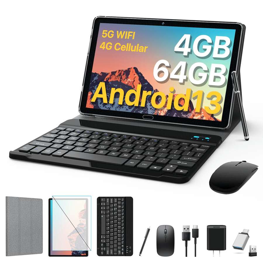 10 Inch Tablet Android 13 Tablets With Keyboard 4G LTE 4GB RAM 64GB ROM ...