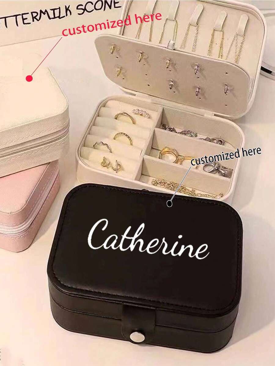 1 件豪华多层珠宝盒，皮革收纳盒，适用于戒指、项链、耳环、欧式风格收纳盒 - 彩色 - 查看 1