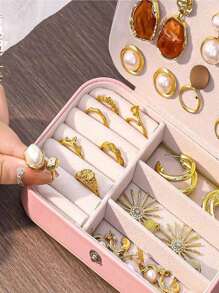 1 件豪华多层珠宝盒，皮革收纳盒，适用于戒指、项链、耳环、欧式风格收纳盒 - 彩色 - 查看 4