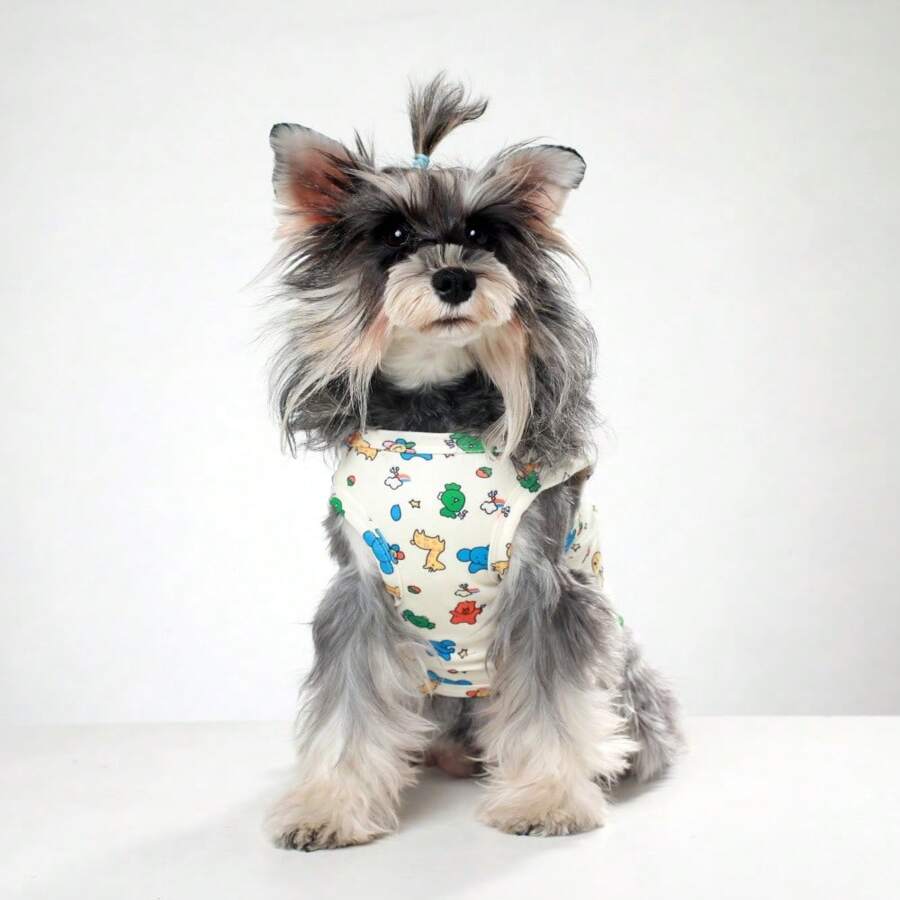 Cute Pet Vest With Cartoon Pattern Spring/Summer Plush Clothes For Medium And Small Dogs - Yellow - View 1