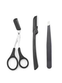 3 pièces d'outils de taille des sourcils, pince à épiler en acier inoxydable, ciseaux à sourcils avec peigne, rasoir à sourcils 3 pièces Kit de mise en forme des sourcils, set en acier inoxydable 3-en-1, ciseaux à sourcils, rasoir à sourcils, pince à épiler, kit d'outils de taille des sourcils, kit de soins esthétiques professionnels pour les sourcils : ciseaux de précision avec peigne et rasoir - sans parfum, idéal pour l'épilation du visage des femmes - Multicolore - Voir 9