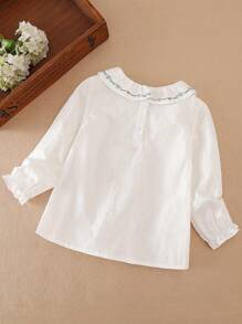 女童幼儿翻领长袖衬衫，春季“返校”少女装 - 白色 - 查看 2