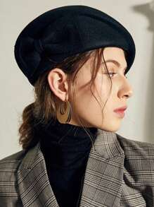 HIMESPORT 100% 羊毛毡英国顶级贝雷帽女士带蝴蝶结礼帽软边德比帽优雅 2025 年冬季正式教堂鸡尾酒茶会礼服婚礼新娘钟形帽 - 純色 - 查看 4