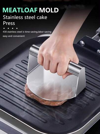 1pc Stainless Steel Hamburger Press, Manual Meat Patty Maker, Round Burger Mold, Kitchen Gadget, Beef Steak Barbecue Grill Squid Roast Meat Press Plate, Thickened Patty Maker