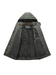 8186 2024 New Men's Multi-Pocket Stand Collar Waterproof Wind-Resistant Detachable Hood High Quality Fleece Solid Color Fashionable Casual Jacket Anti-Cut & Abrasion Resistant Warm Padded Coat - Army Green - View 10