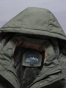 8186 2024 New Men's Multi-Pocket Stand Collar Waterproof Wind-Resistant Detachable Hood High Quality Fleece Solid Color Fashionable Casual Jacket Anti-Cut & Abrasion Resistant Warm Padded Coat - Army Green - View 4