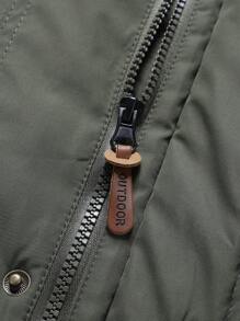 8186 2024 New Men's Multi-Pocket Stand Collar Waterproof Wind-Resistant Detachable Hood High Quality Fleece Solid Color Fashionable Casual Jacket Anti-Cut & Abrasion Resistant Warm Padded Coat - Army Green - View 8