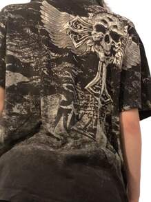 Women Vintage Oversized T Shirts Y2k Fairy Grunge Gothic Crew Neck Short Sleeve Graphic Printed Tees Skull Print Summer Loose Pullover Tops Streetwear Baggy Blouse Harajuku Aesthetic Clothes 2000s - 深灰色 - 查看 2