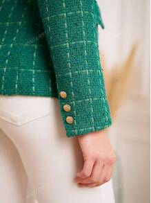 Blazer ajusté en tweed uni pour femme – Classique, élégant, design de couleur unie avec boutons dorés, parfait pour le travail, les occasions formelles et les rendez-vous.