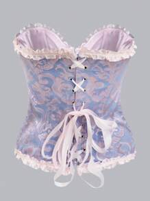 1 szt. Gorset Gorset Gorset Top z Koronki Wykończonej Fiszbinami Haftowanej Siatki, Sportowy Wyszczuplający Modelujący Codzienny