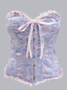 1 szt. Gorset Gorset Gorset Top z Koronki Wykończonej Fiszbinami Haftowanej Siatki, Sportowy Wyszczuplający Modelujący Codzienny