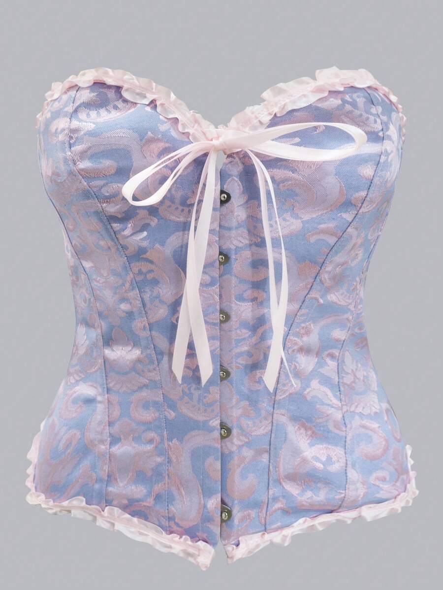 1 szt. Gorset Gorset Gorset Top z Koronki Wykończonej Fiszbinami Haftowanej Siatki, Sportowy Wyszczuplający Modelujący Codzienny