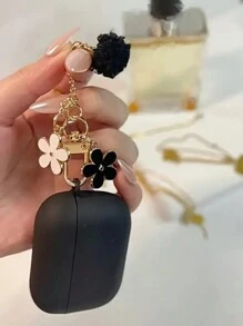 1pc Floral Chain Earphone Case Compatible With Apple , 1/2, 3/Pro/Pro 2 Wireless Earphones Protection Case, Boyfriend/Girlfriend Gift, Compatible With Airpods 4, Black And White - Matte Black - View 5