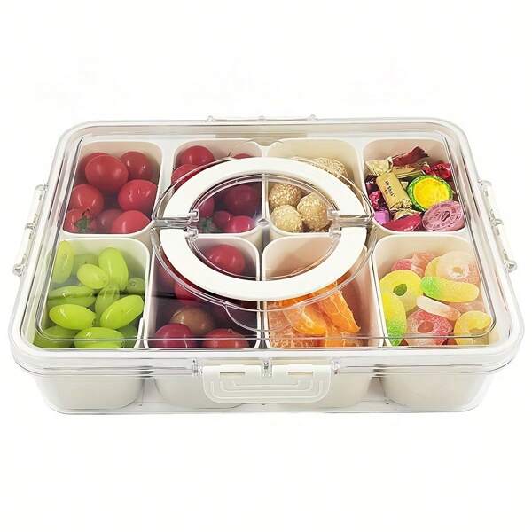 2 Grid/4 Grid /8 Grid Snack Box Container, Portable Travel Charcuterie Board With Lid, Refrigerator Food Storage Box, Snack Organizer, Divided Storage Containers, Chopped Salad Box, Keep Food Fresh Longer