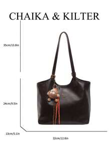 1pc Solid Color PU Leather Fashion Shoulder Bag For Women, Vintage Handbag With Snap Closure & Zipper, Large Capacity Tote Bag Suitable For Travel, Shopping, Dating, Gift For Ladies, Fit For Teens, College Girls, Young Professionals, Great For Office, School, Work, Business, Commute, Outdoor, Travel (With Pendant)'
