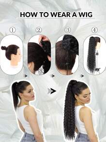 14 Inch Heat Resistant Synthetic Drawstring Ponytail Deep Curly Instant Clip Ponytail Extension Afro Drawstring Ponytail Extensions Kinky Curly Ponytail Extensions Synthetic Afro Puffs Curly Ponytail Extension For Women