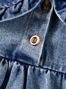 Infant/Baby Girl Cute Peter Pan Collar Long Sleeve Snowflake Printed Denim Dress - Light Wash - View 4