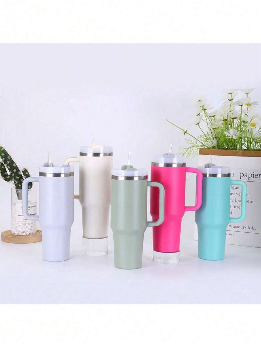 1pc 40oz Vacuum Stainless Steel Insulated And Cold Drink Cup With Straw For Hydration Enthusiasts, Coffee, Outdoor Sports And Travel