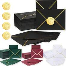 A7 Luxury V-Flap Invitation Envelopes With Stickers 5x7 Inches Card Envelopes With Golden Foil Border For Graduation Envelopes, Invitation Envelopes, Wedding Envelopes, Parties, Greeting Birthday ﻿(50pcs Envelopes+ 50pcs Stickers) Back To School