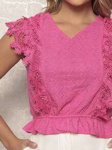 DUOUNO MODAS - WOMEN'S 100% COTTON LAISE BLOUSE WITH JAPANESE SLEEVES, FRONT RUFFLE AND ELASTIC AT THE HEM - WOMEN'S BLOUSES - Hot Pink - View 3