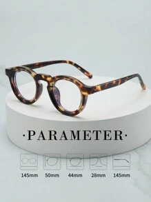 1pc Unisex Round Small Frame High-Quality Casual Minimalist College Style Plain Glasses, Suitable For Everyday Wear, Gatherings & Leisure - Tortoise Shell Frame Plain Mirror - View 2