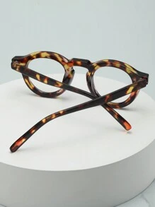 1pc Unisex Round Small Frame High-Quality Casual Minimalist College Style Plain Glasses, Suitable For Everyday Wear, Gatherings & Leisure - Tortoise Shell Frame Plain Mirror - View 5