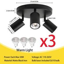 CANMEIJIA 1pc Multi-Head Recessed Ceiling Light, Cylindrical, Black Aluminum, 1/2/3 Heads, With Light Source, GU10 Bulb Replaceable, Angle Adjustable, Easy Installation, Suitable For Bedroom/Living Room/Kitchen/Exhibition Hall/Balcony/Hallway/Staircase/Dining Room/Bar - Black Ceiling Spotlight Straight Type - View 15