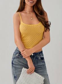 Women Summer Crop Camisole Casual Solid Color Backless Spaghetti Strap Tank Tops Sleeveless T-Shirt For Club Streetwear - 黃色 - 查看 7